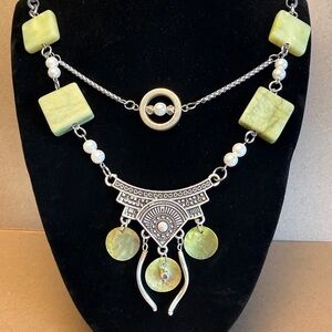 Chic Silver and Green Statement Necklace